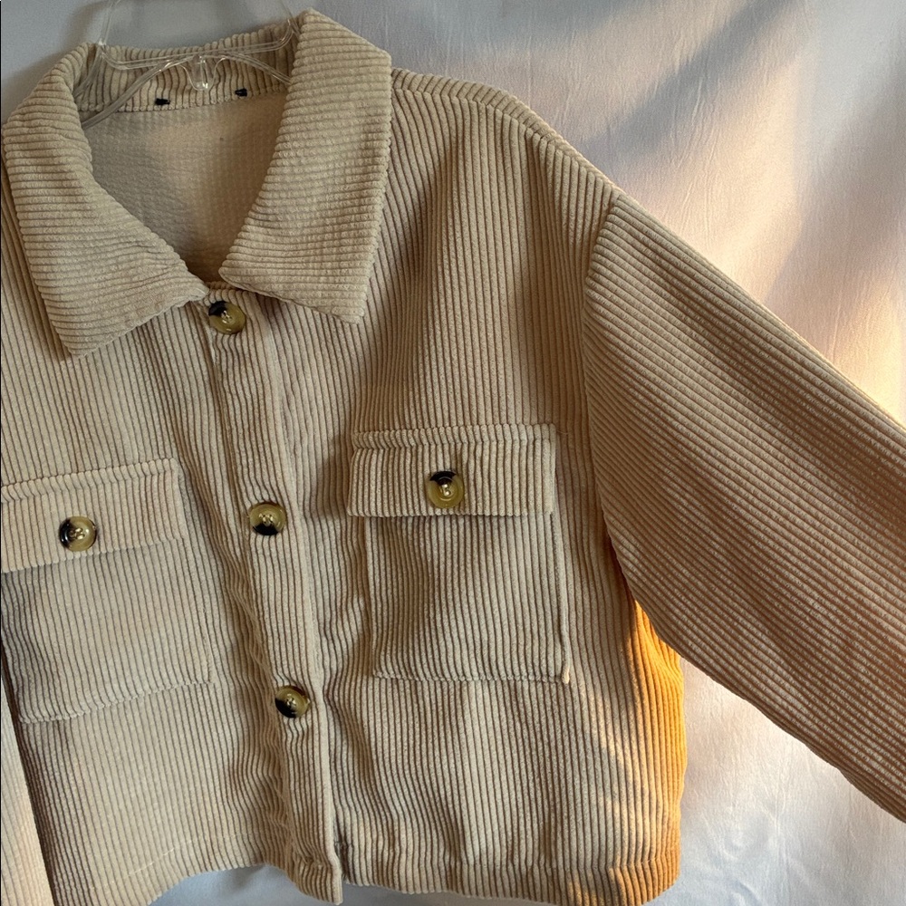 Beige cropped oversized corduroy shacket size 4 casual boho trendy boxy neutral - Picture 5 of 8